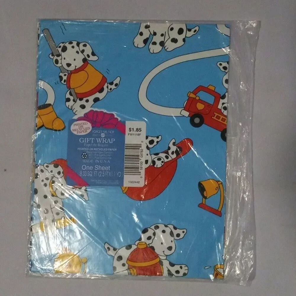 Vintage American Greetings Fireman Dalmatian Gift Wrap Sheets-FW1118F-NEW
